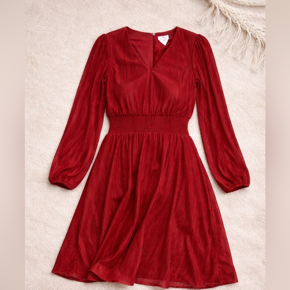 Kensie Red Pleated Dress Size 12 NWT Smocked Office Work Dress
